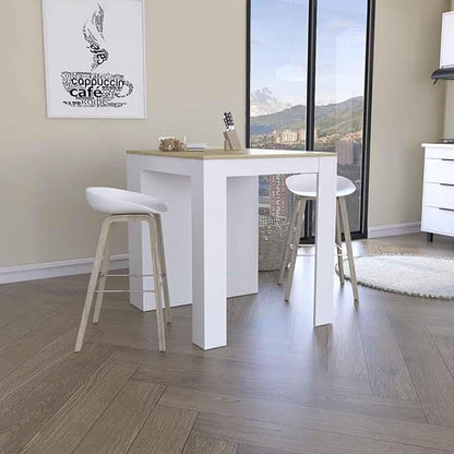 Kitchen Counter Dining Table with 2 Legs and 3 Open Side Shelves Modern Elegant Auxiliary Dining Table for Storage Practical(White)