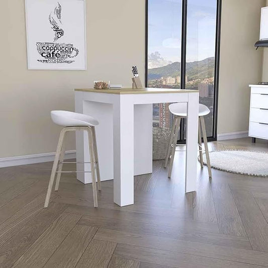 Kitchen Counter Dining Table with 2 Legs and 3 Open Side Shelves Modern Elegant Auxiliary Dining Table for Storage Practical(White)
