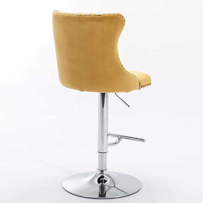 Rhomtree Velvet Swivel Bar Stools Upholstered Bar Stool with Button Tufted Back and Pull Ring Height Adjustable Barstools 25-33 Inch for Home Pub and Kitchen Island (Gold with Silver Base, Set of 6)