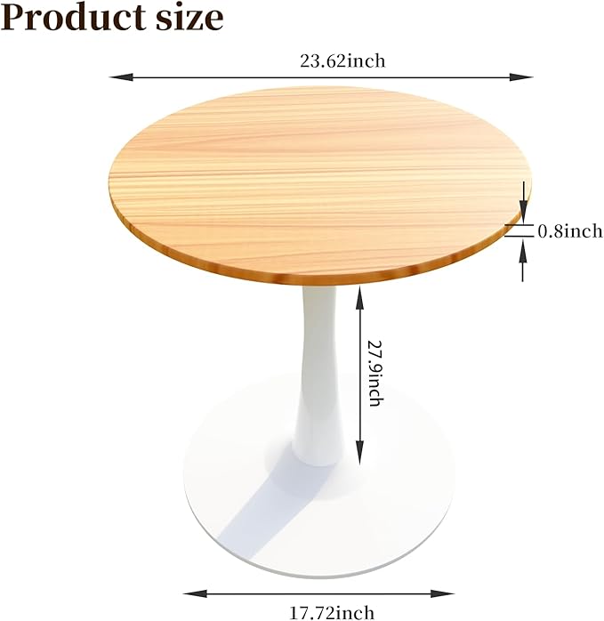 24" Small Round Dining Table for 2 – Durable & Well-Made Tulip Table with Sturdy Metal Frame, Compact 2-Seater Kitchen or Dining Room Table for Small Spaces, Apartments, Café, Restaurant, Office