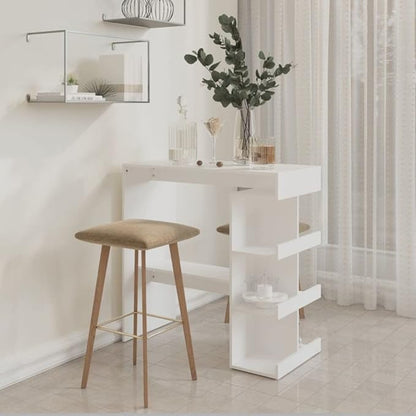 Modern White Bar Table with Storage Shelves, 39.4 Inch Rectangular High Top Pub Table for Kitchen, Dining Room, and Home Bar, Durable Engineered Wood Furniture