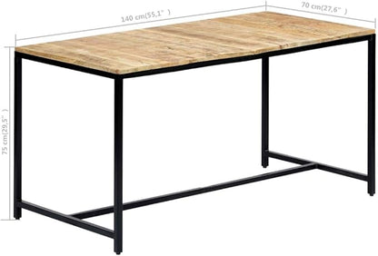 Industrial Style Dining Table with Solid Mango Wood Top and Black Powder Coated Iron Legs Rectangular Brown Kitchen Table for Dining Room 55.1 x 27.6 Inch