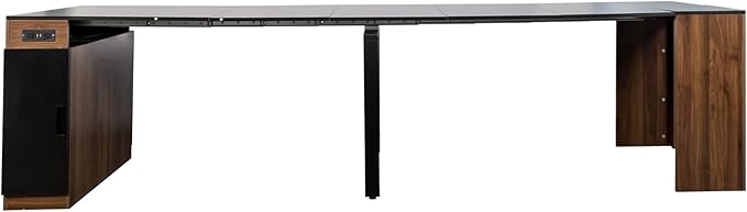 Modern Extendable Dining Table for 4-6 People with Outlet, Multifunctional Foldable Dinner Kitchen Table with Storage, Walnut+Black