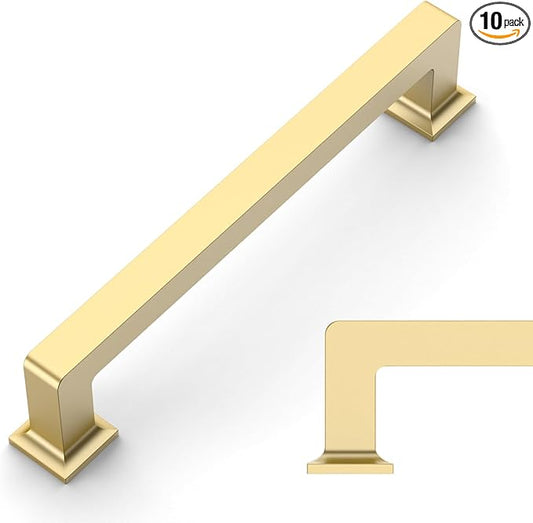 Amerdeco 10 Pack Brushed Gold Cabinet Pulls 5 Inch(128MM) Hole Centers Kitchen Cabinet Handles Cabinet Hardware Kitchen Handles for Cabinets Cupboard Handles Drawer Pulls ZH0019