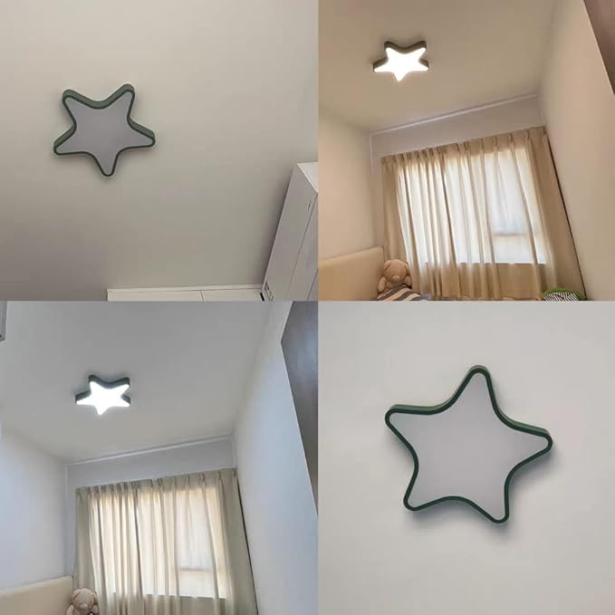 LED Ceiling Light Fixture, Modern Pentagram Recessed Ceiling Lights, 3000K-6000K Dimmable Light, Close to Lighting Flush Mount Living Room Pendant Lamps (Green, 16inch)