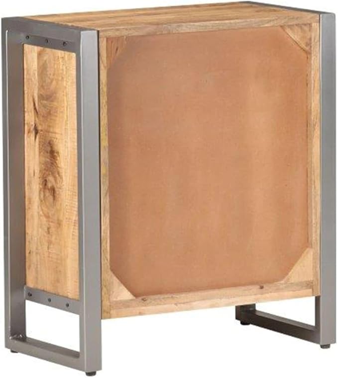Natural Mango Wood Sideboard, Grey Finish, Industrial Design, 2 Drawers, 2 Doors, 23.6x13.8x28.3in, Living Room Storage Cabinet Furniture Kitchen Furnitur