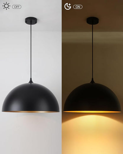15.7" Black Pendant Lights Kitchen Island - Large Industrial Pendant Light Gold Interior Dome Hanging Light for Dining Room, Bedroom