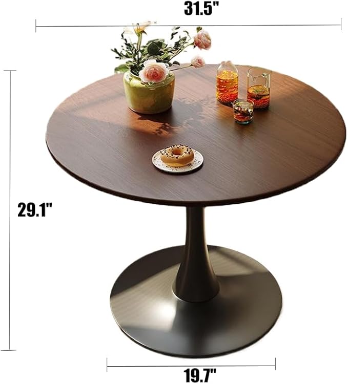 32" Durable Island Table, Rustic Dining Table with Metal Base, Farmhouse Dining Table for Small Apartments, Walnut
