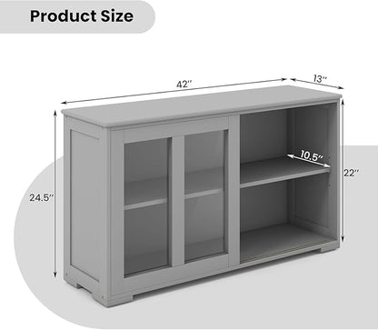 NAFORT Wooden Buffet Cabinet Sideboard with Sliding Doors, Kitchen Storage Console Table, Accent Coffee Bar with Adjustable Shelf for Living Room, Dining Room, Entryway (Gray)