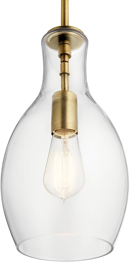Kichler 42456NBR Everly Pendant, 1-Light 100 Watts, Natural Brass