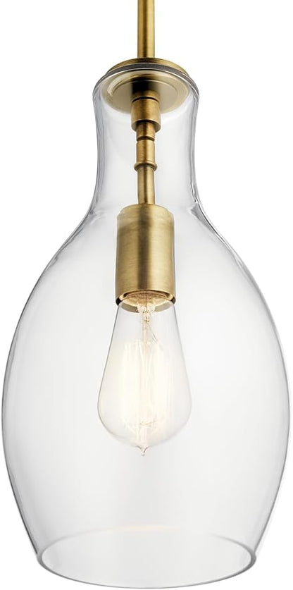 Kichler 42456NBR Everly Pendant, 1-Light 100 Watts, Natural Brass