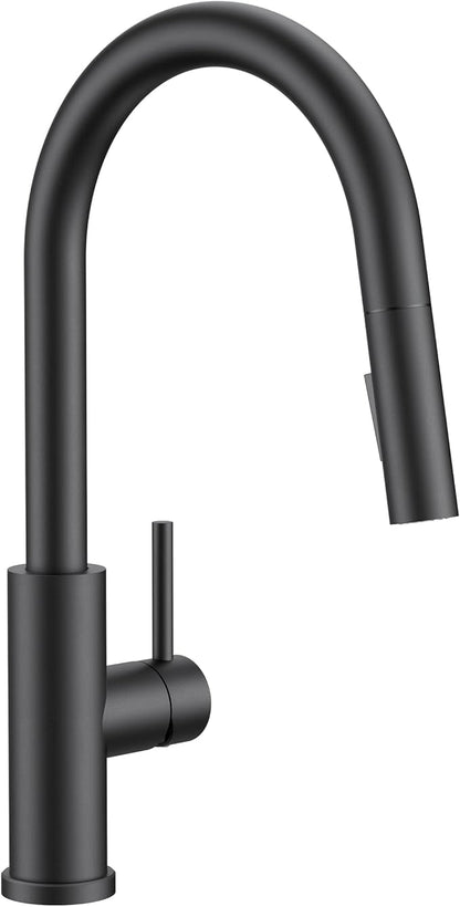 FORIOUS Kitchen Faucets with Pull Down Sprayer, Black Classic Single Handle Stainless Steel High Arc Faucet for Kitchen Sink, 1 Hole with Deck Plate Sink Faucet for Bar RV Farmhouse Outdoor Laundry