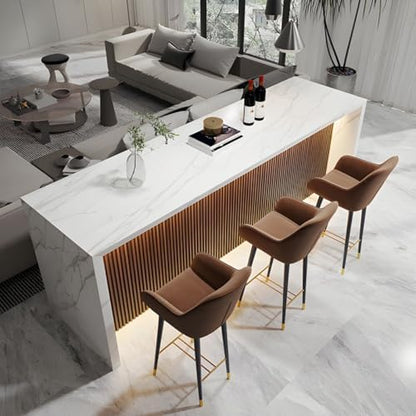 Stone Top Pub Table - Counter Height Dining Table with Wooden Base for Kitchen Island & Living Room - Narrow Bar Table for Small Spaces
