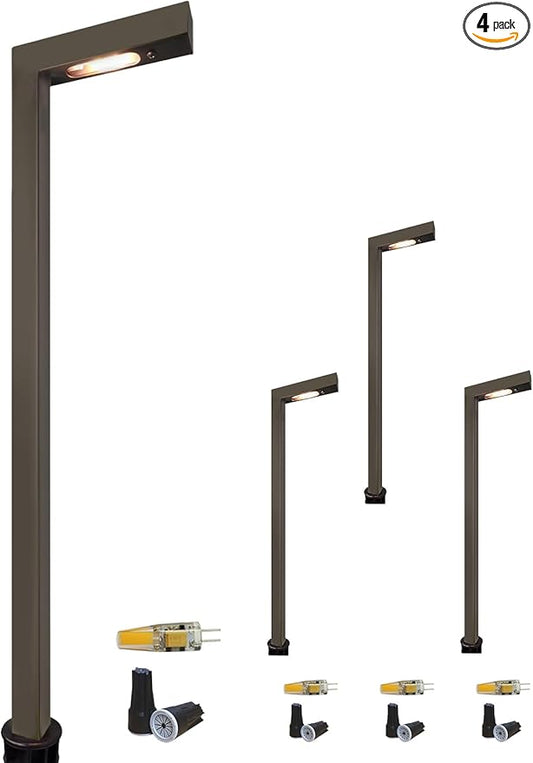 COLOER Brass Low Voltage Outdoor Pathway Lights Bronze Finish 4-Pack with 3W LED G4 Bulb,9-17V AC/DC Garden Lights Electric,Halloween Walkway Light,IP65 Waterproof,2700K Landscape Lighting(603B)