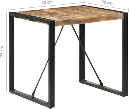 Rough Mango Wood Dining Table, Square Kitchen Table with Powder-Coated Steel Legs, Rustic Home Furniture for 4 People, Ideal for Kitchen & Dining Areas