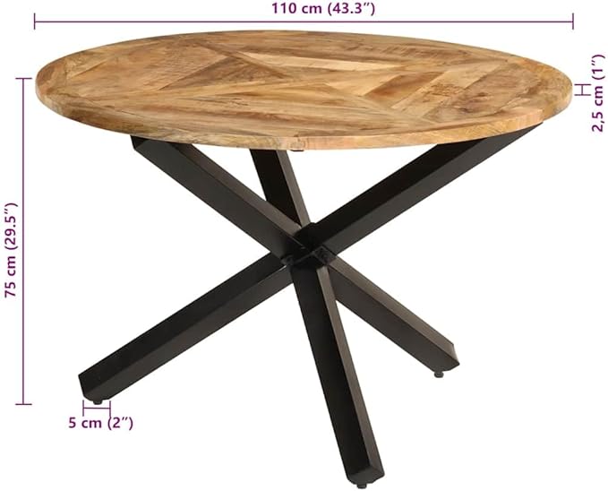 43 inch Round Dining Table for 4 Rustic Solid Mango Wood Top with Black Metal Legs Small Kitchen Table Assembly Required Indoor Use
