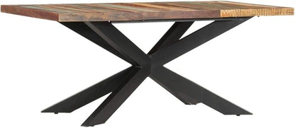 Industrial Dining Table with Robust Black Steel Legs, Reclaimed Wood Surface for Family Meals and Entertaining Guests, Rectangular Kitchen Island for Modern Spaces
