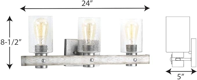 Progress Lighting Gulliver Collection 3-Light Clear Seeded Glass Coastal Bath Vanity Light Galvanized