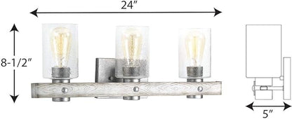 Progress Lighting Gulliver Collection 3-Light Clear Seeded Glass Coastal Bath Vanity Light Galvanized