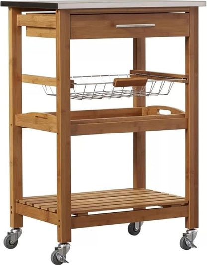 Boraam Aya Bamboo Kitchen Cart with Stainless Steel Top