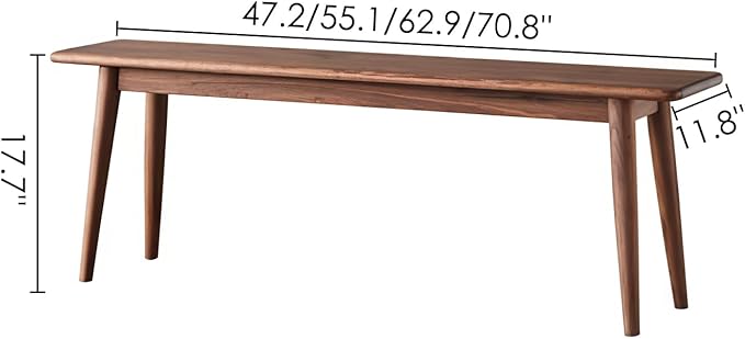 Kavie Solid Wood Table Bench, Farmhouse Style Dining Bench with Slanted Legs, Sturdy Entryway Shoe Bench for Kitchen Island, Hallway, Living Room (Walnut,47.2" L*11.8" W*17.7" H)