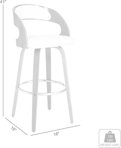 Armen Living Shelly 30" Bar Height Swivel Cream Faux Leather and Walnut Wood Bar Stool - Set of 4