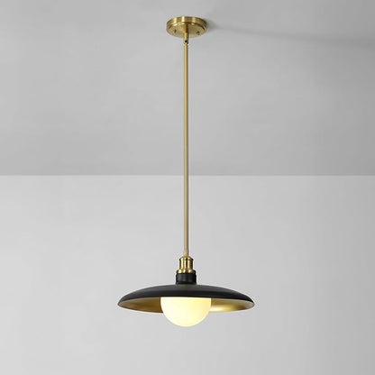 Globe Electric 1-Light Pendant Light, Matte Black Shade with Matte Brass Trims & Interior, Removeable Etched Glass Shade, Soft Industrial Lighting for Dining Room or Living Room