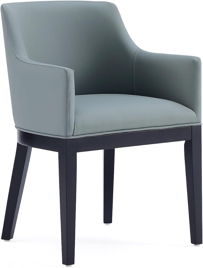 Manhattan Comfort Gansevoort Modern Faux Leather Dining Chair with Arms, Leatherette Upholstery on Solid Beech Wood Frame, Accent Furniture for Kitchen Table or Office, Set of 2, Pewter