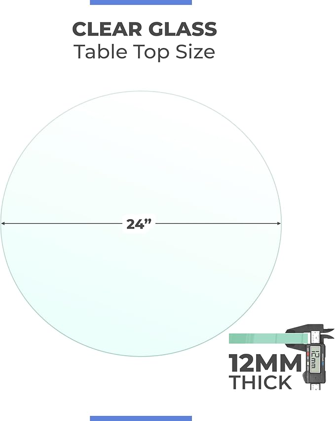 24 Inch Round Tempered Ogee Polished Edge Glass Table Top 1/2” Thick Perfect for Heavy Duty, Dining, Coffee, and Office Tables by Fab Glass and Mirror