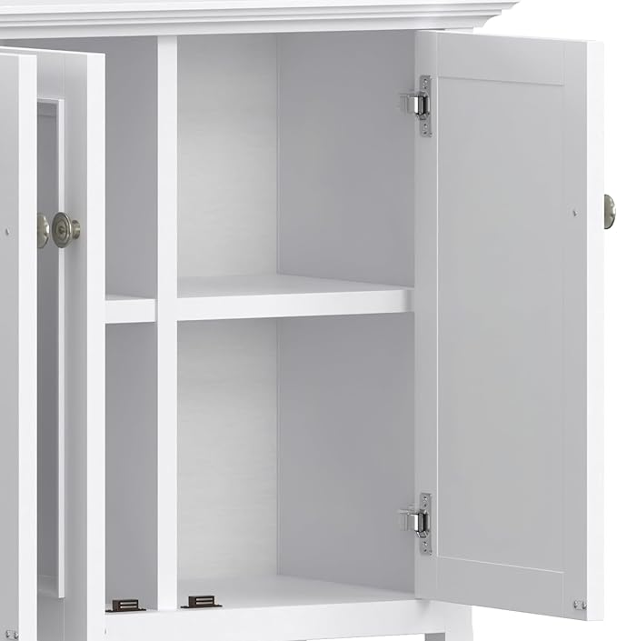 SIMPLIHOME Amherst Storage Cabinet - 66 inch Wide Solid Wood 4-Shelf Sideboard Cabinet in White, Transitional Buffet for Living Room or Dining Room with 4 Doors and Adjustable Shelves