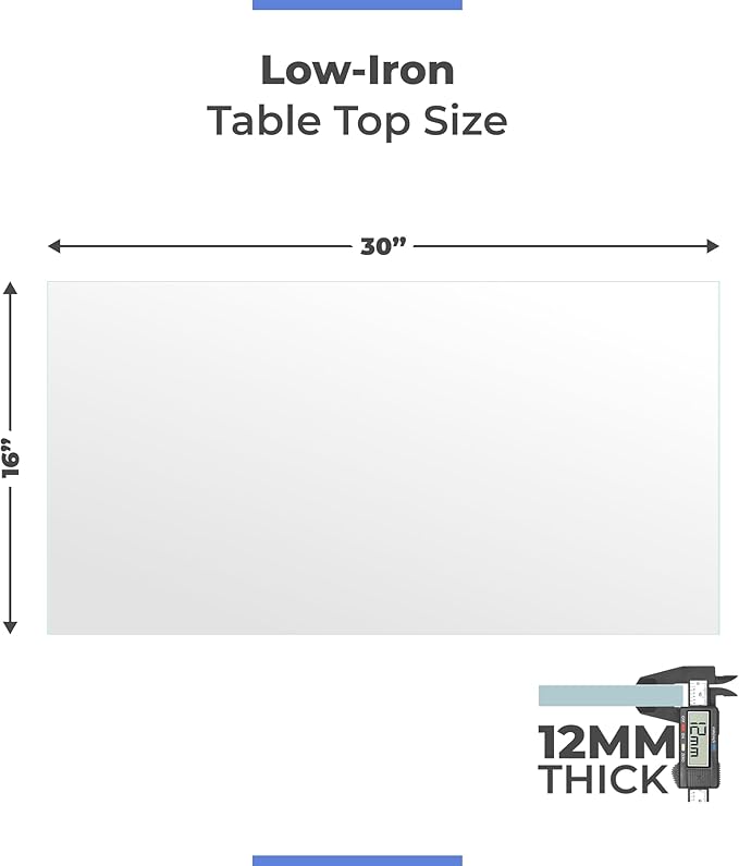 Ultra Clear Glass Table Top 16x30 Inch Rectangle - Low Iron Tempered Glass 1/2 Inch Beveled Edge - Replacement for Dining Patio End Tables - Durable Table Protector