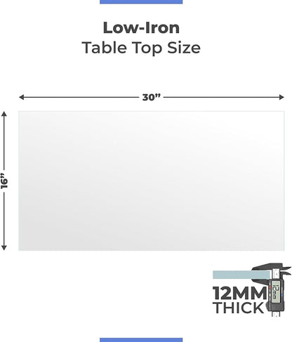 Ultra Clear Glass Table Top 16x30 Inch Rectangle - Low Iron Tempered Glass 1/2 Inch Beveled Edge - Replacement for Dining Patio End Tables - Durable Table Protector