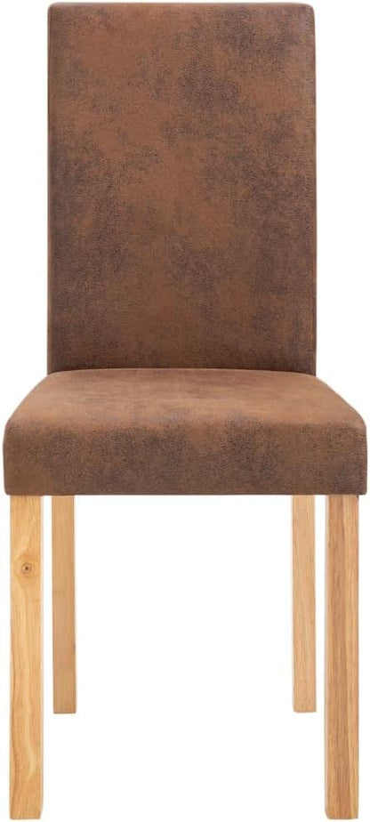 Modern Brown Faux Suede Dining Chairs Set of 2 with Sturdy Wooden Legs, Comfortable Kitchen & Dining Room Furniture, 37.4" Height