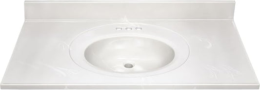 Design House Cultured Marble Vanity Top, 43 in W x 22 in D, Integrated 4 in Centerset Oval Sink & Backsplash, Ivory Swirl, 586164