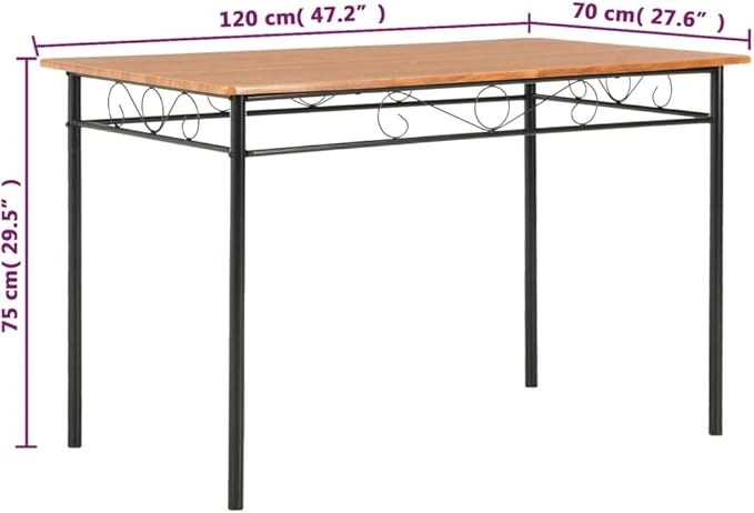Sturdy Rectangular Dining Table Brown MDF Top Black Steel Frame Modern Industrial Kitchen Furniture for Dining Room Wood Dinner Piece Family Meals Easy Assembly 47.2" L x 27.6" W