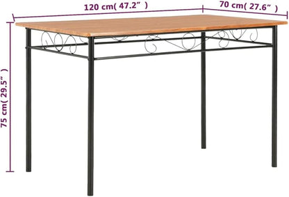 Sturdy Rectangular Dining Table Brown MDF Top Black Steel Frame Modern Industrial Kitchen Furniture for Dining Room Wood Dinner Piece Family Meals Easy Assembly 47.2" L x 27.6" W
