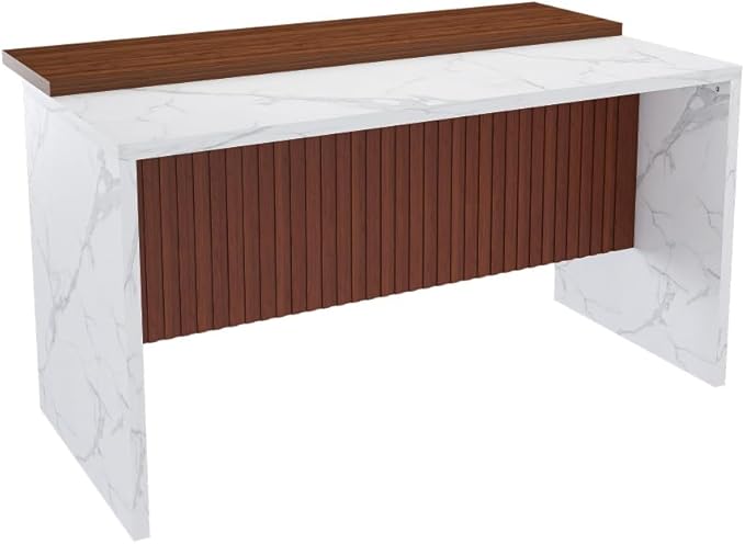 63 Inch Kitchen Island with 4 Deep Brown Bar Stools – White Marble Countertop, Integrated LED Lighting & Grille Design, Multi-Functional Breakfast Bar for Dining Rooms, (White Island)