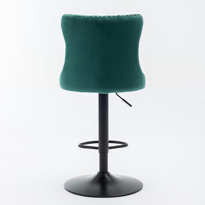 Swivel Velvet Bar stools Adjusatble Seat Height from 25 33 Inch,17.7inch Base, Upholstered Bar Stools with Backs Comfortable Tufted for Home Pub and Kitchen Island,Green,Set of 2,SW1812GN