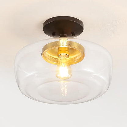 JONATHAN Y 14" Oil Rubbed Bronze/Brass Gold Modern Farmhouse LED Flush Mount Light Fixture, Clear Glass Shade, Rustic Industrial Schoolhouse Lamp for Kitchen Hallway Bedroom (JYL7517E)