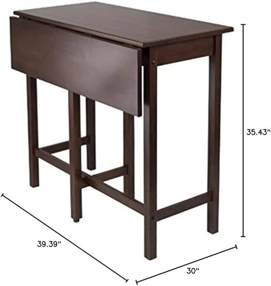Pemberly Row Transitional Solid Wood Drop Leaf High Dining Table, Antique Walnut Finish, 39.37" W x 30" D, Space-Saving Design, Versatile Kitchen Island Table for Dining or Workspace Use