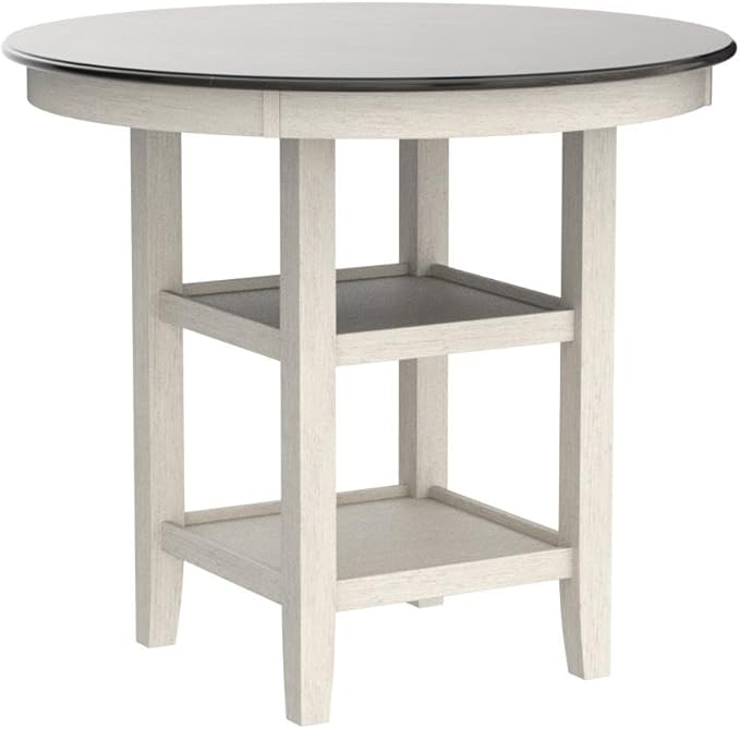 Lexicon 42-Inch Dia. Round Counter Height Table for 4 People, Counter Height Dining Table with Storage Base, Acacia Veneer, Wood Frame, for Home/Kitchen/Dining Room, Brown/Antique White