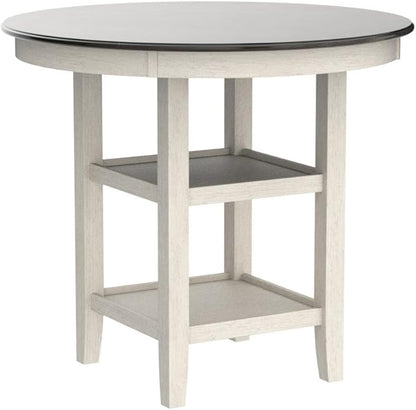 Lexicon 42-Inch Dia. Round Counter Height Table for 4 People, Counter Height Dining Table with Storage Base, Acacia Veneer, Wood Frame, for Home/Kitchen/Dining Room, Brown/Antique White