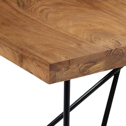 Industrial Dining Table 70.9 x 35.4 in Solid Acacia Wood with Black Steel Frame, Spacious Rectangular Kitchen & Dining Room Table for 6 People, Rustic Brown Finish for Modern Home