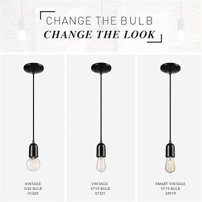 GLOBE Electric x Novogratz 60614 1-Light Pendant Light Fixture, Glossy Black, Faux Ceramic Socket, Braided Fabric Cord, Kitchen Island Lighting, Living Room Pendant Light, Hanging Lights for Bedroom