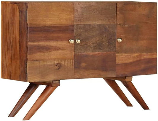 Brown Solid Reclaimed Wood Sideboard, 43.3 x 11.8 x 29.5 in, Rustic Buffet Cabinet with 3 Doors, Durable Storage for Living Room, Dining Area Kitchen Furniture