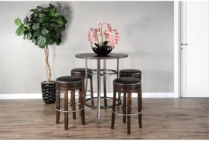 Pemberly Row 42" Mid-Century Wood Pub Table, Tobacco Leaf Finish, Mahogany Solids and Veneers, Metal Base, Powder-Coated Durable Design, 36" Square Counter Height Table for Small Spaces