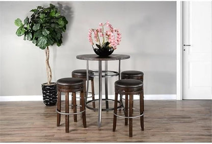 Pemberly Row 42" Mid-Century Wood Pub Table, Tobacco Leaf Finish, Mahogany Solids and Veneers, Metal Base, Powder-Coated Durable Design, 36" Square Counter Height Table for Small Spaces