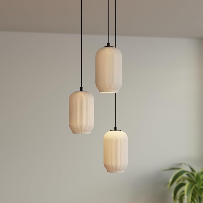 Globe Electric 3-Light Pendant Light, White Glass Shades, Cascade Design, Transitional Dining Room, Living Room, or Bedroom Pendant Lighting