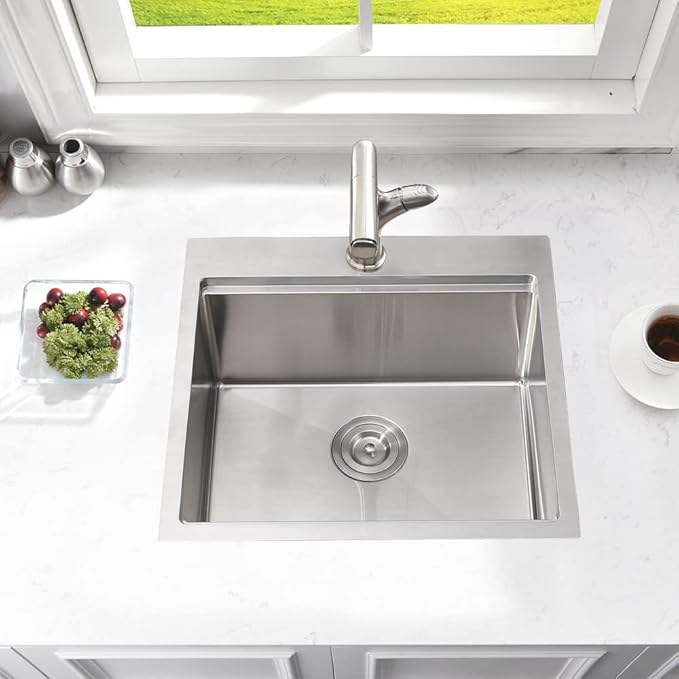 21 Inch Drop In Bar Sink Workstation-Bokaiya 21x20 Small Stainless Steel Drop In Outdoor Rv Sink Wet Bar 16 Gauge Top Mount Single Bowl Kitchen Sink with Cutting Board