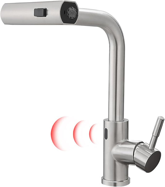 GIMILI Touchless Kitchen Faucet with Pull Down Sprayer, 15” Hight Brushed Nickel Single Hole Handle Kitchen Sink Faucets
